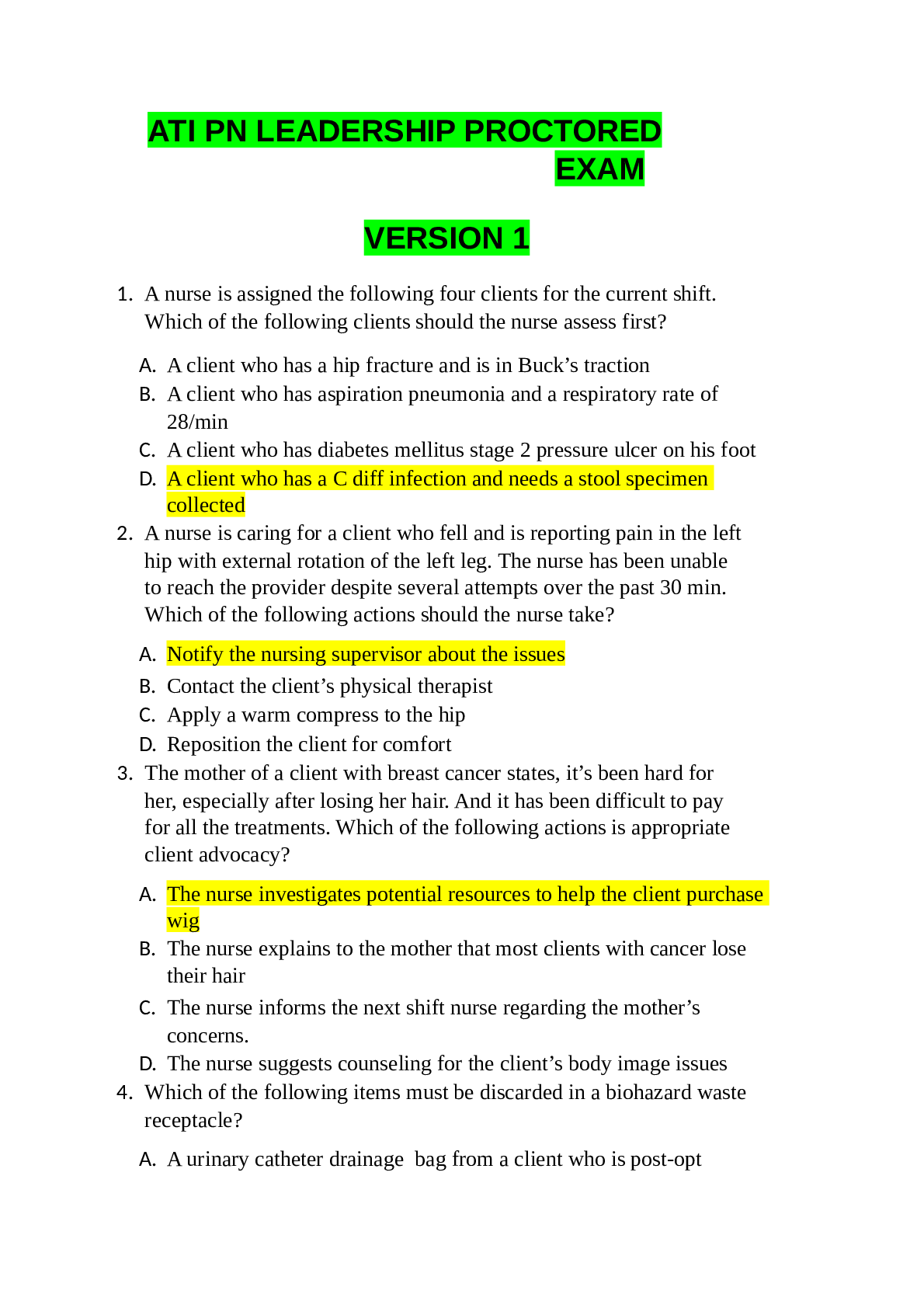 Preview image for ATI_PN_LEADERSHIP_PROCTORED_EXAM AND COMPLETE ANSWERS